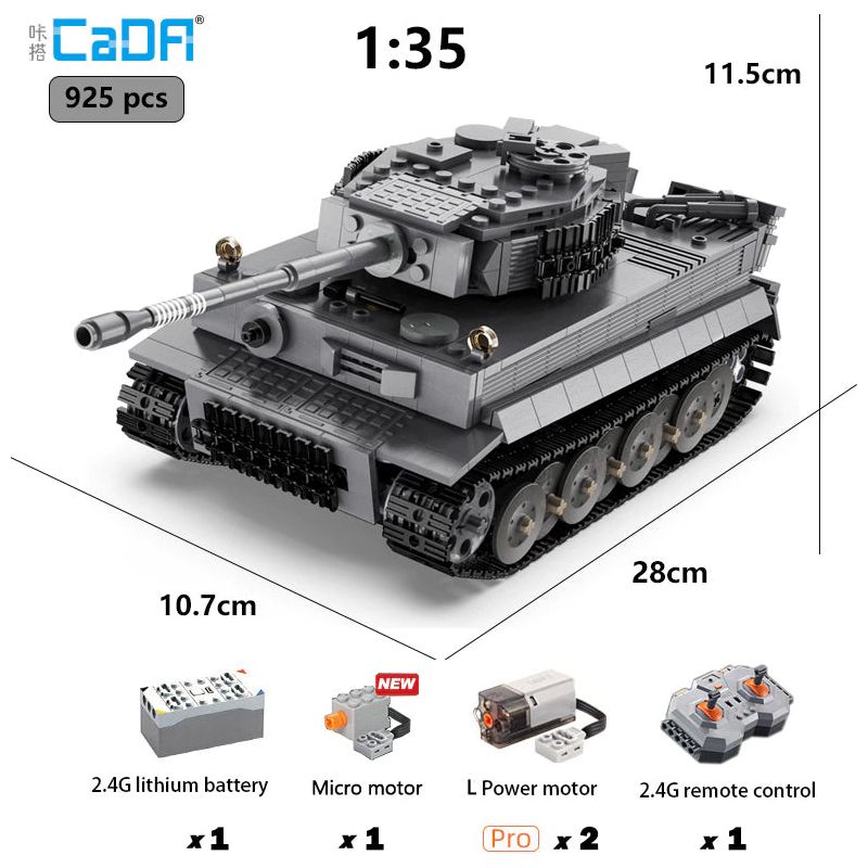 CaDA Masters WWII German Tiger Tank Remote Controlled Brick Building Set 925 Pieces