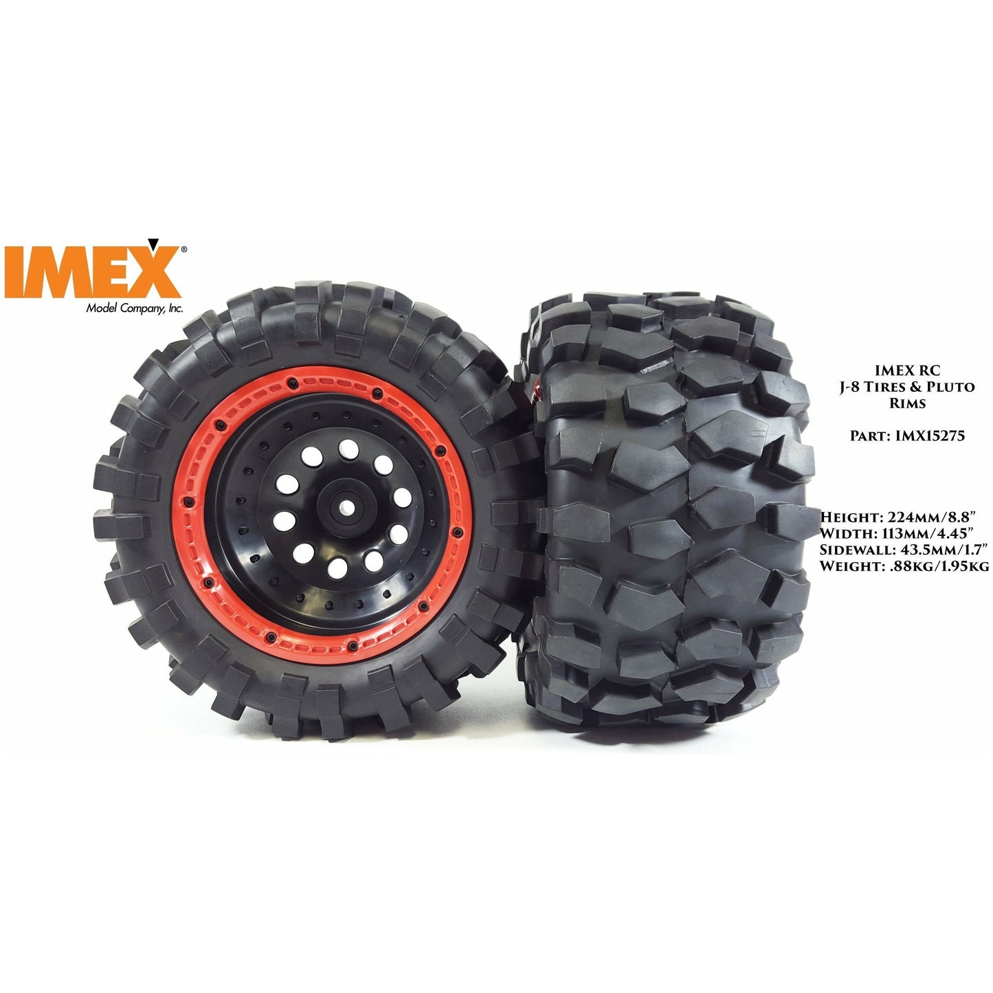 J-8 Tires & Pluto Rims with Beadlocks 24mm Hex (1 Pair) (Choose Color Combos)