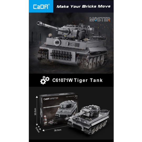 CaDA Masters WWII German Tiger Tank Remote Controlled Brick Building Set 925 Pieces