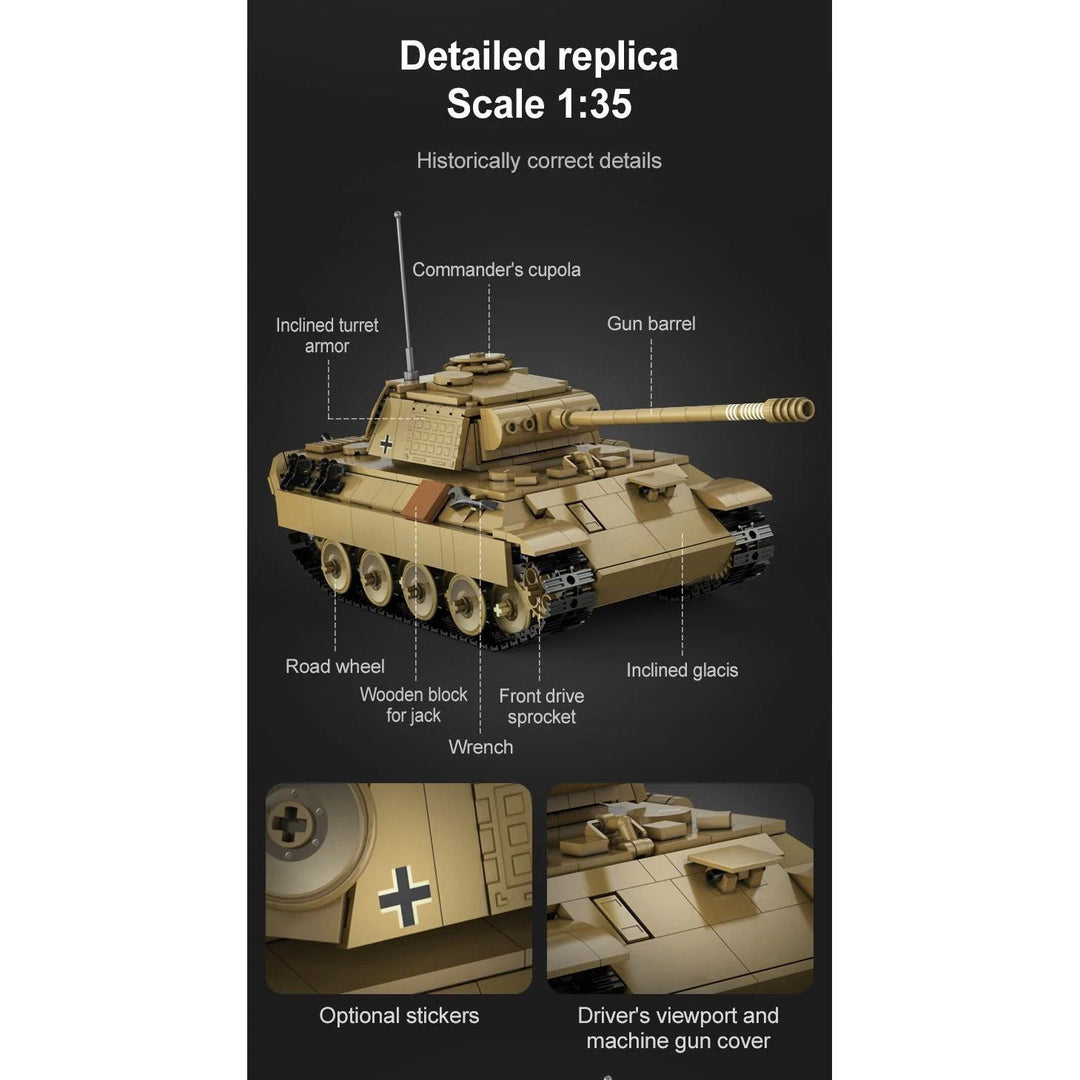 CaDA WWII German Panther Tank Remote Controlled Brick Building Set 907 Pieces