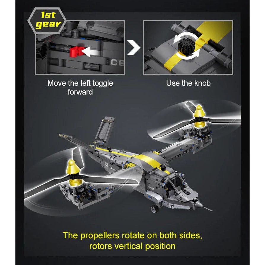 CaDA Tiltrotor Helicopter (Non-Motorized) Brick Building Set 1,436 Pieces