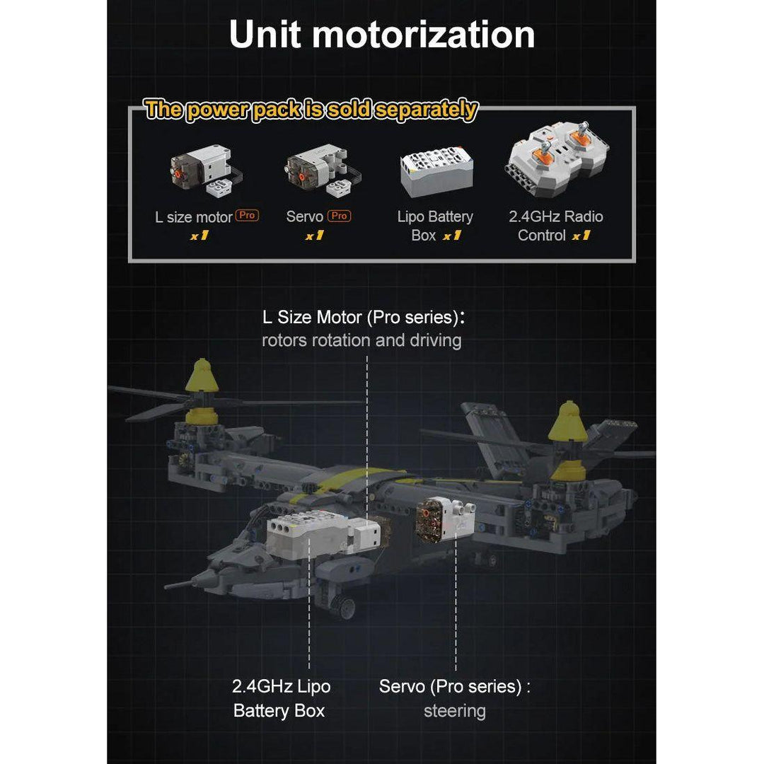 CaDA Tiltrotor Helicopter (Non-Motorized) Brick Building Set 1,436 Pieces