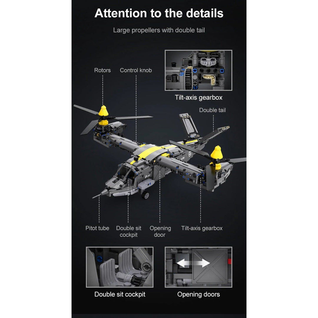 CaDA Tiltrotor Helicopter (Non-Motorized) Brick Building Set 1,436 Pieces