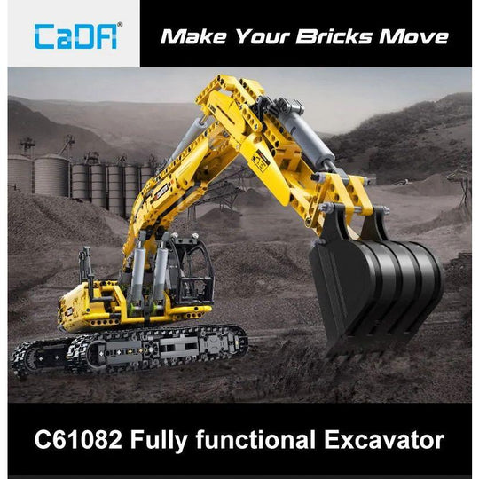 CaDA Full Function Excavator Construction Series (Non-Motorized) Brick Building Set 1,702 Pieces