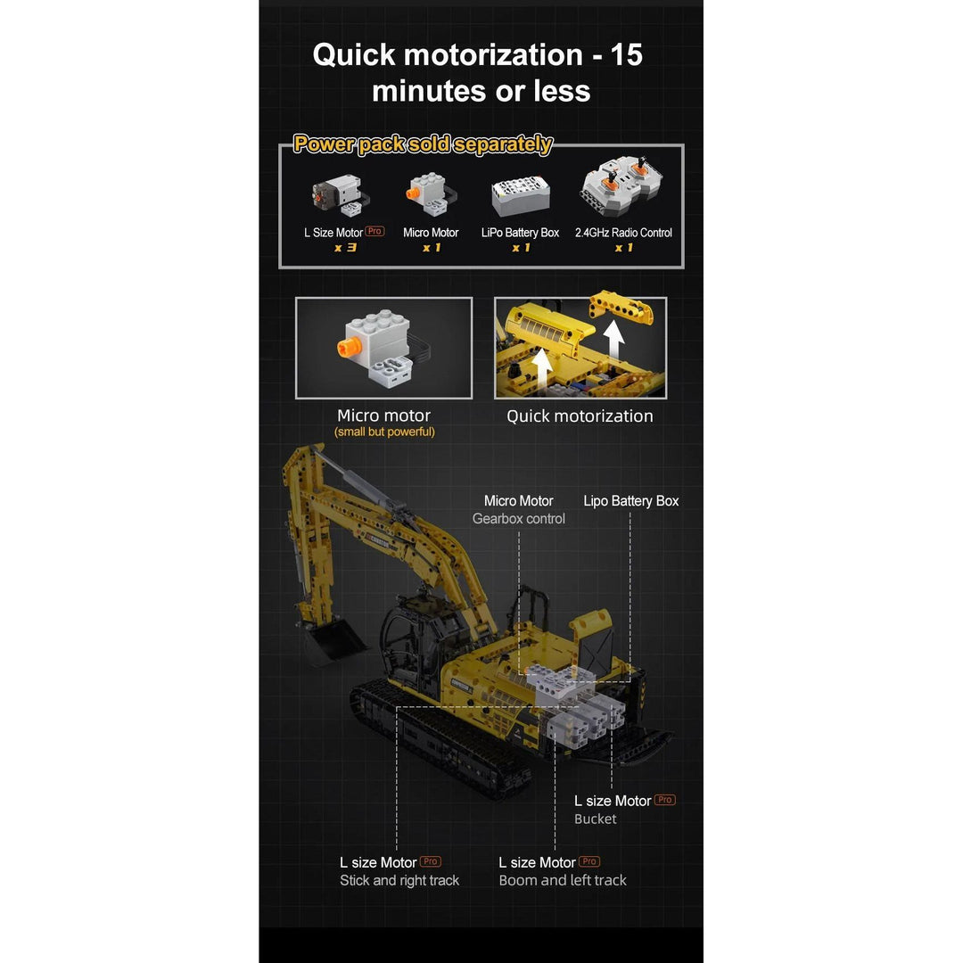 CaDA Full Function Excavator Construction Series (Non-Motorized) Brick Building Set 1,702 Pieces