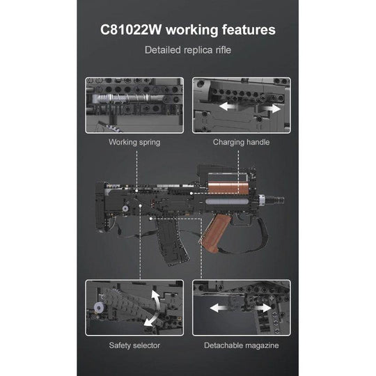 CaDA Model Bullpup Rifle Motorized Brick Building Set 1,504 Pieces